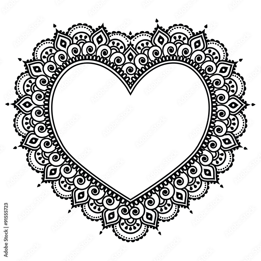 Heart Mehndi Design Indian Henna Tattoo Pattern Love Concept Stock Vector Adobe Stock