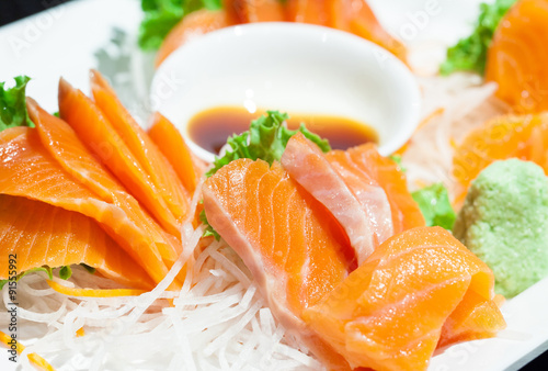 Close up of sashimi salmon.