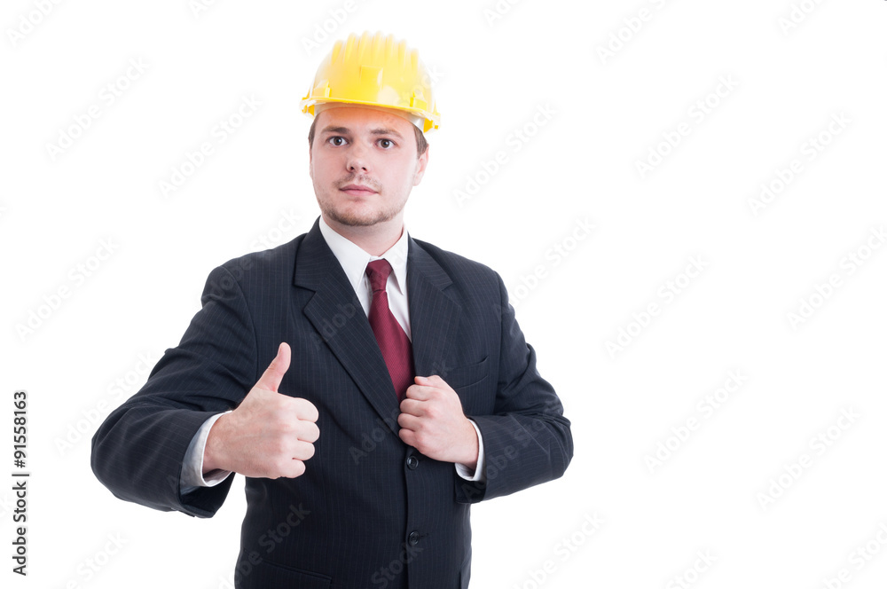 Engineer or architect wearing suit, tie and hardhat Engineer or architect wearing suit, tie and hardhat