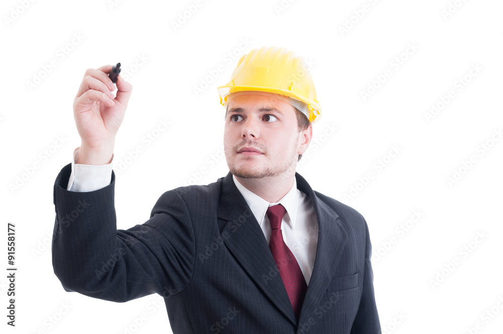 Engineer or architect writing with marker on blank copy space Engineer or architect writing with marker on blank copy space