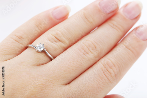 Diamond ring on the woman's finger