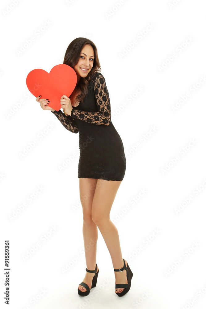 Beautiful woman with valentines day heart on white background Beautiful woman with valentines day heart on white background
