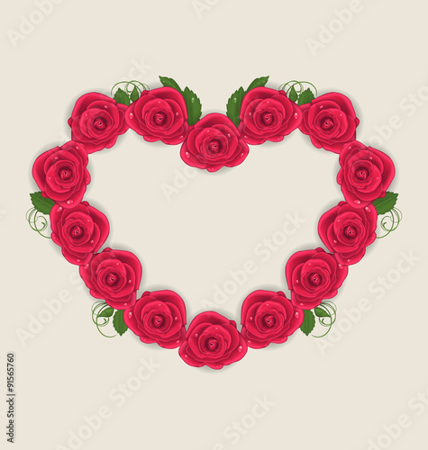 Floral postcard with heart made in roses for Valentine Day  copy