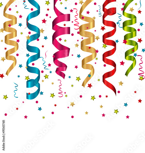 Multicolor curling streams and confetti for Carnival background