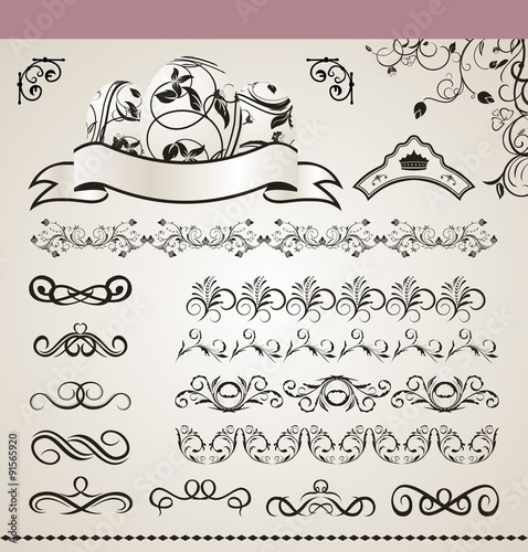 set floral ornate design elements (5)