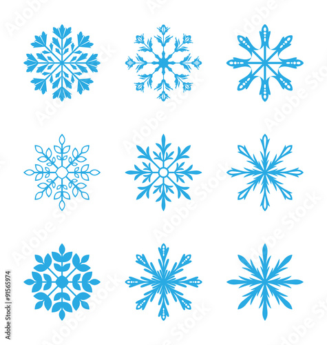 Set of different snowflakes isolated on white background