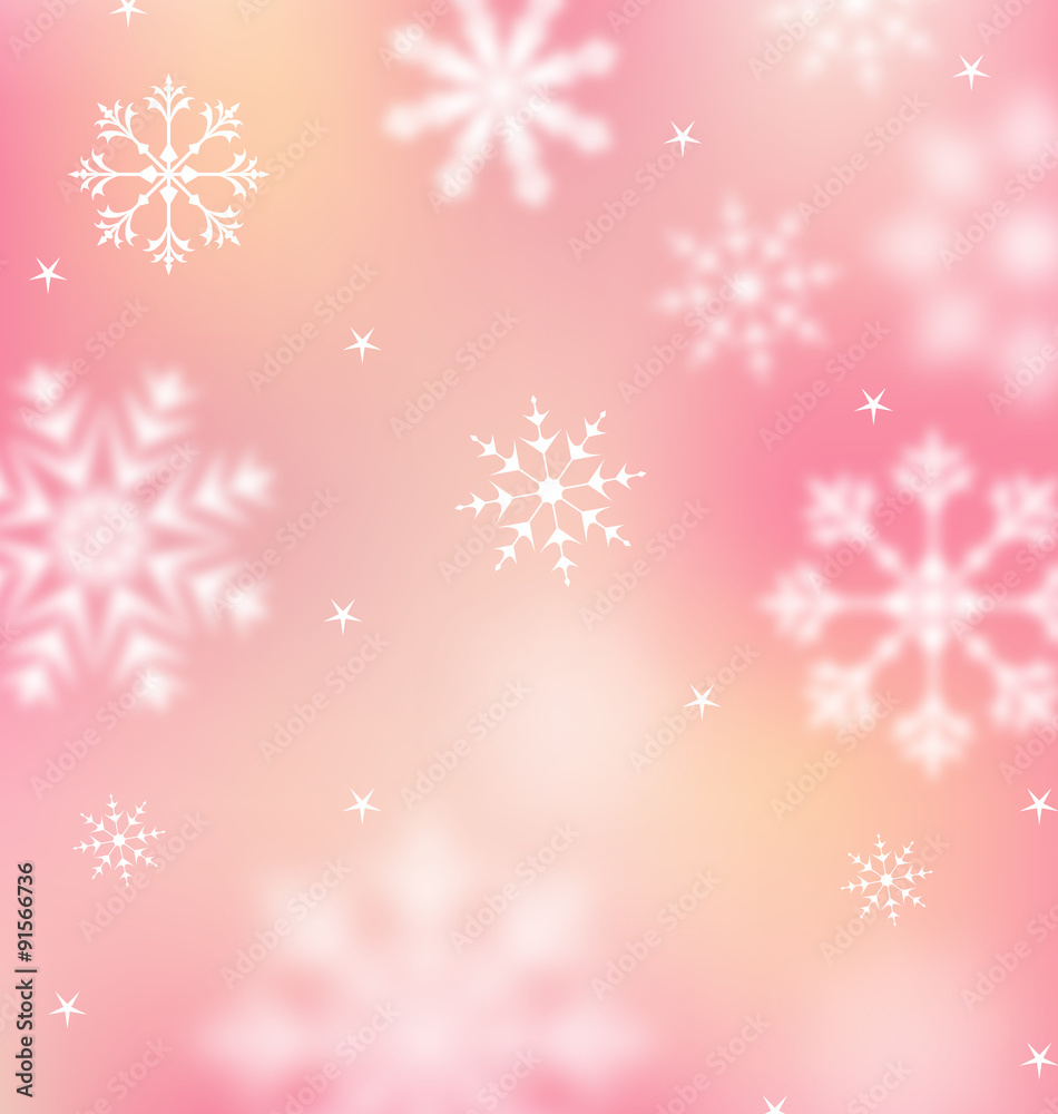 New Year pink wallpaper with snowflakes