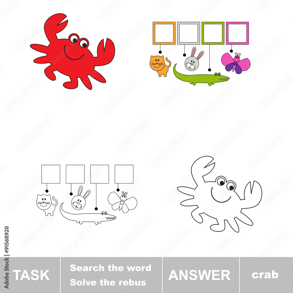 Fototapeta premium Solve the rebus. Find hidden word crab.