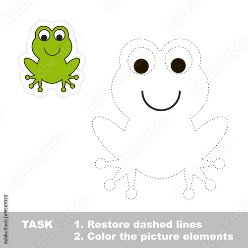 One cartoon green frog to be traced. 