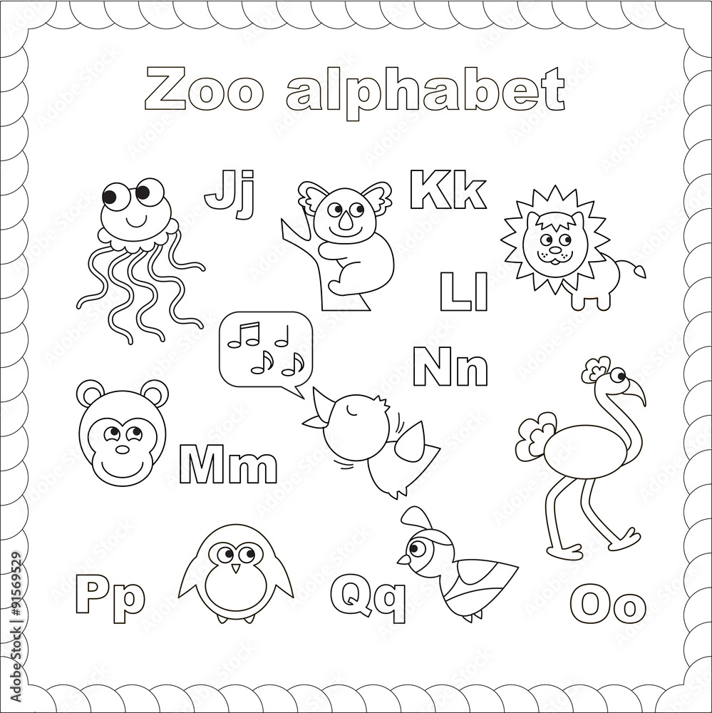 Outline zoo alphabet to be colored.