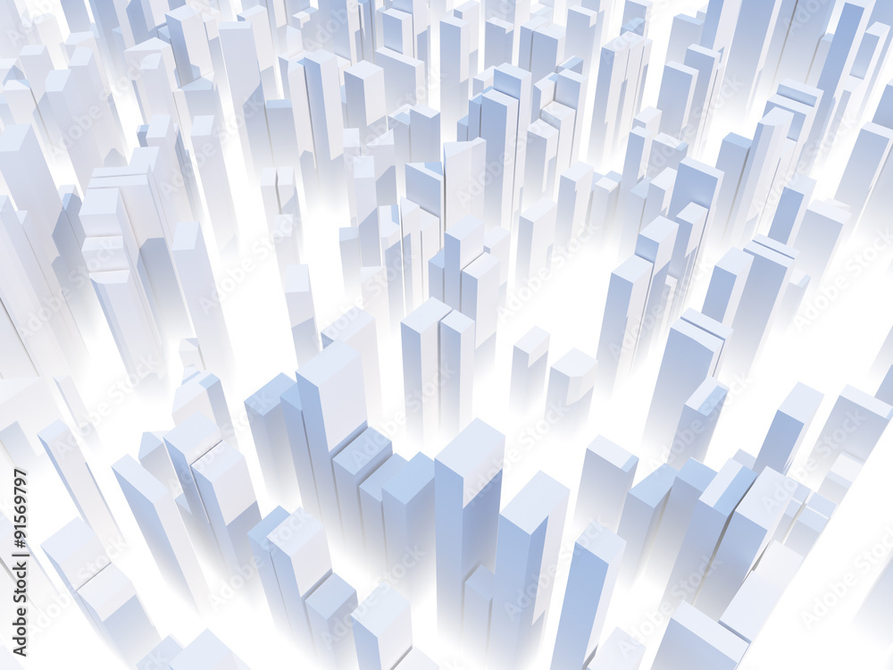 Fototapeta premium Abstract white city render - skyscraper business office buildings concept