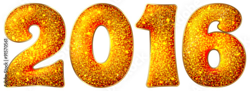 2016 inscription made of shiny material, isolated on white