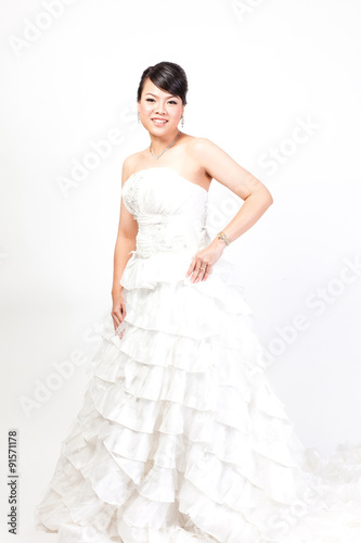 beautiful bride asian on white background.