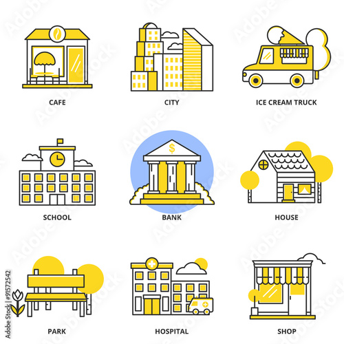 City and buildings vector icons set