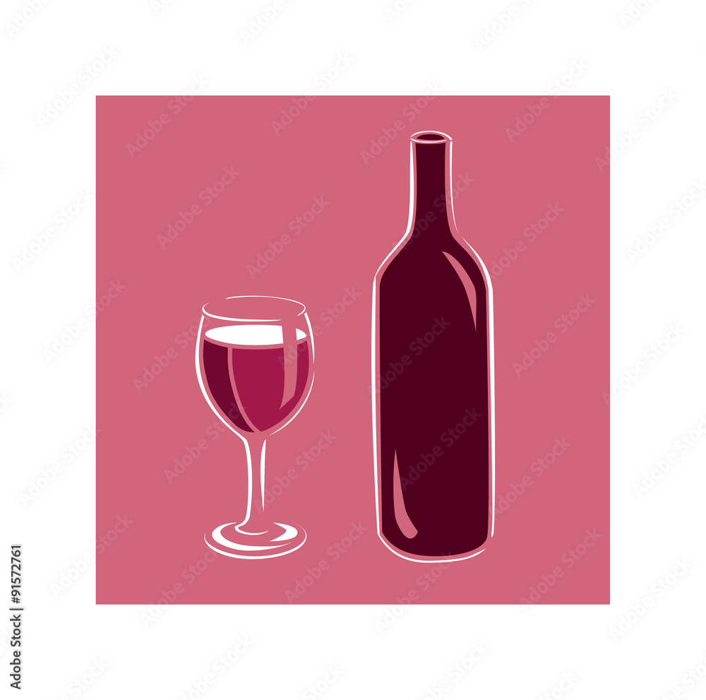 Vector illustration of  a wine glass and bottle