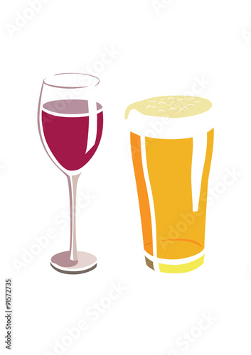 Flat vector image of a wine and beer glass