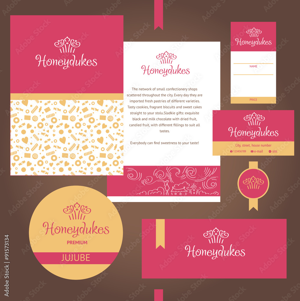 Vector stationery template design for cafe, sweets, confectioner