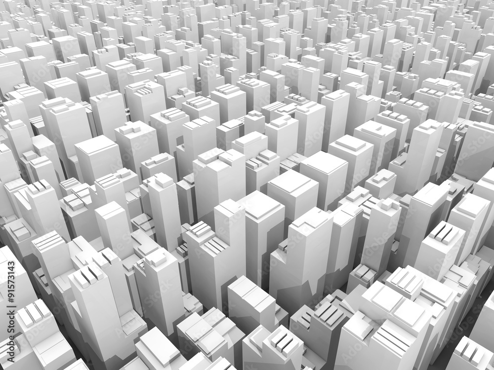 Abstract 3d digital white schematic cityscape
