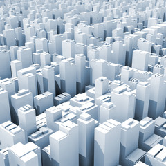 Abstract digital cityscape with tall office buildings