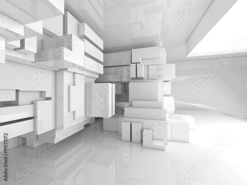 Abstract empty white room high-tech interior 3d