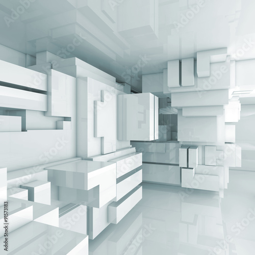 Abstract empty 3d interior with chaotic cubes