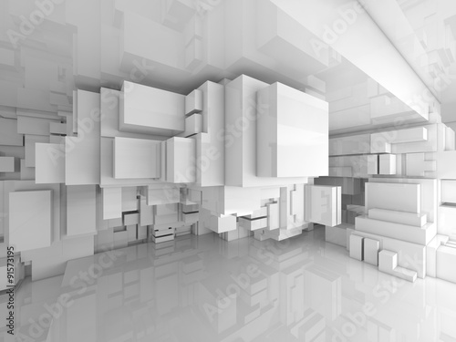 Abstract empty white high-tech room 3d interior