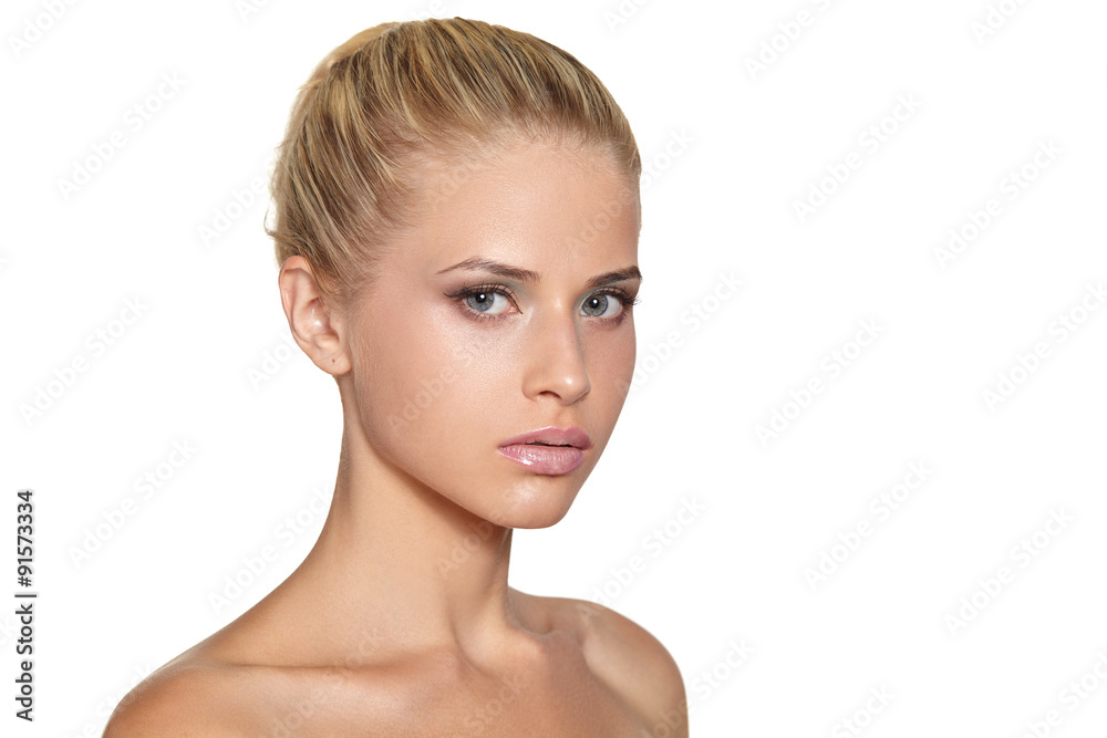 Portrait of beautiful woman model with fresh daily makeup
