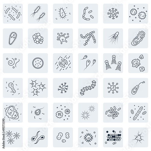 Bacteria and germs  icon  set in thin line style