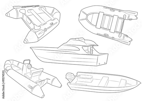 fishing boats line icons
