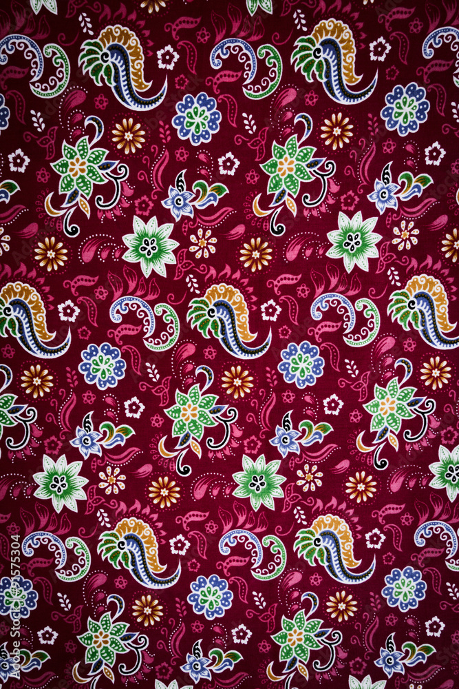 Fototapeta premium Thailand sarong of vintage print fabric striped flowers and pais