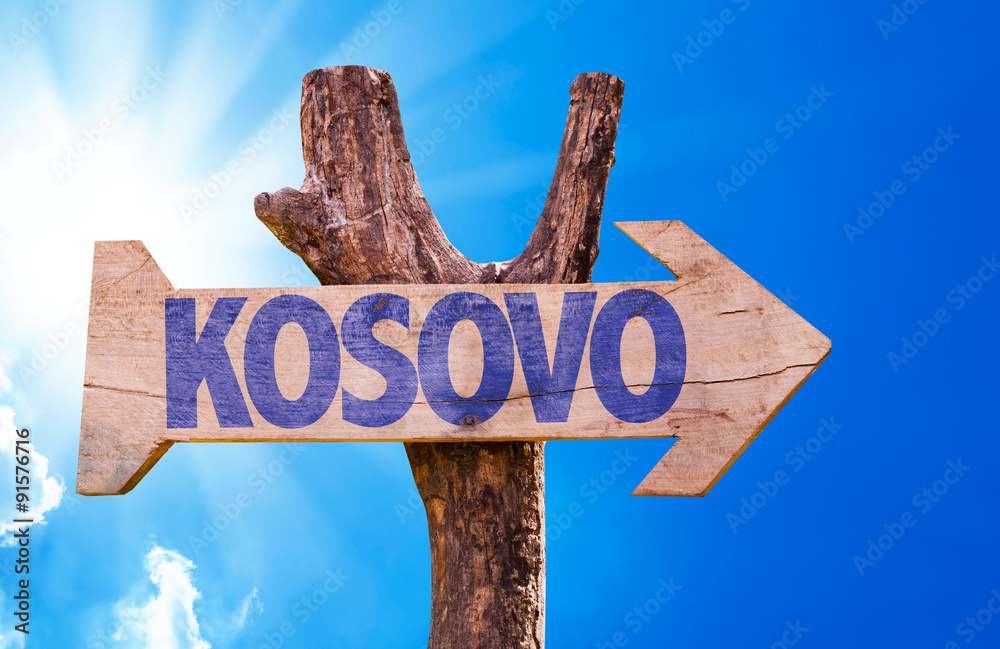 Kosovo wooden sign with sky background
