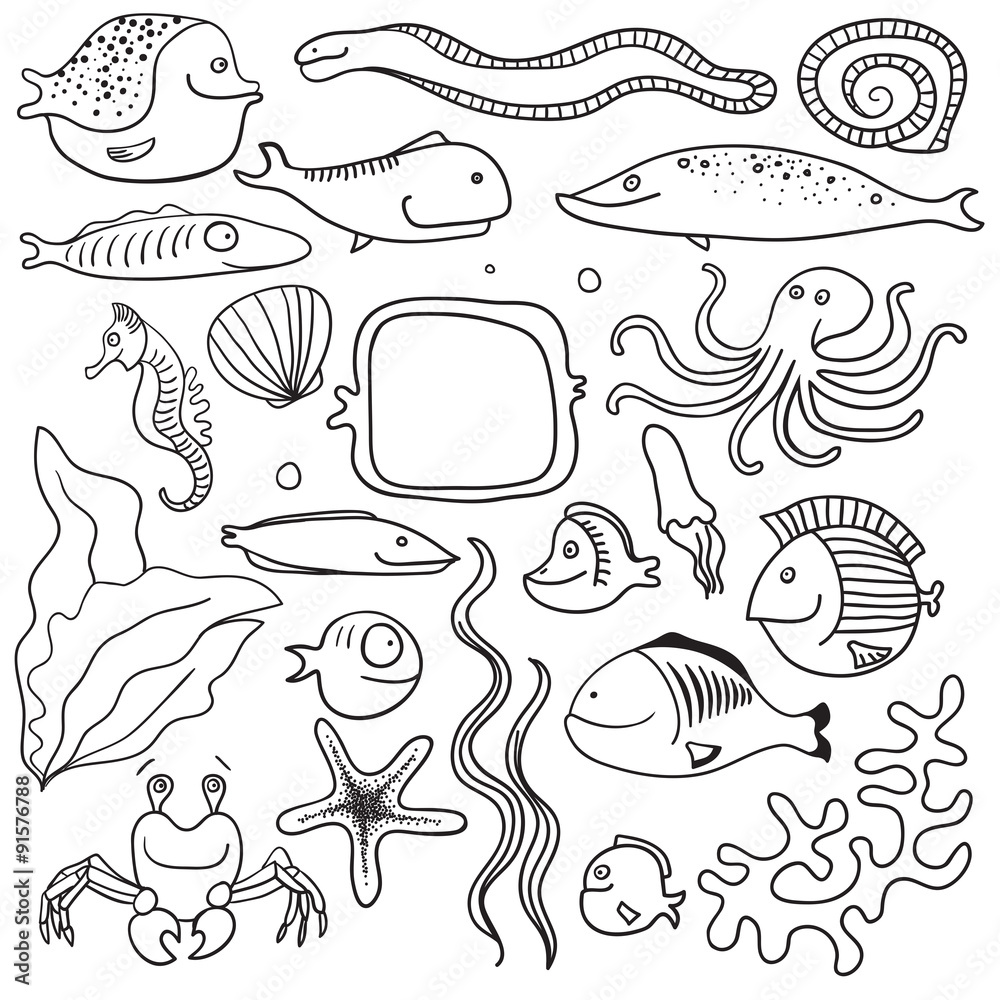 Doodles fishes. Vector drawing. Doodles fishes. Vector drawing.