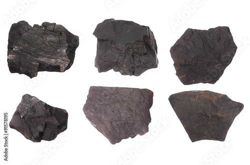 collection black coal isolated on white background