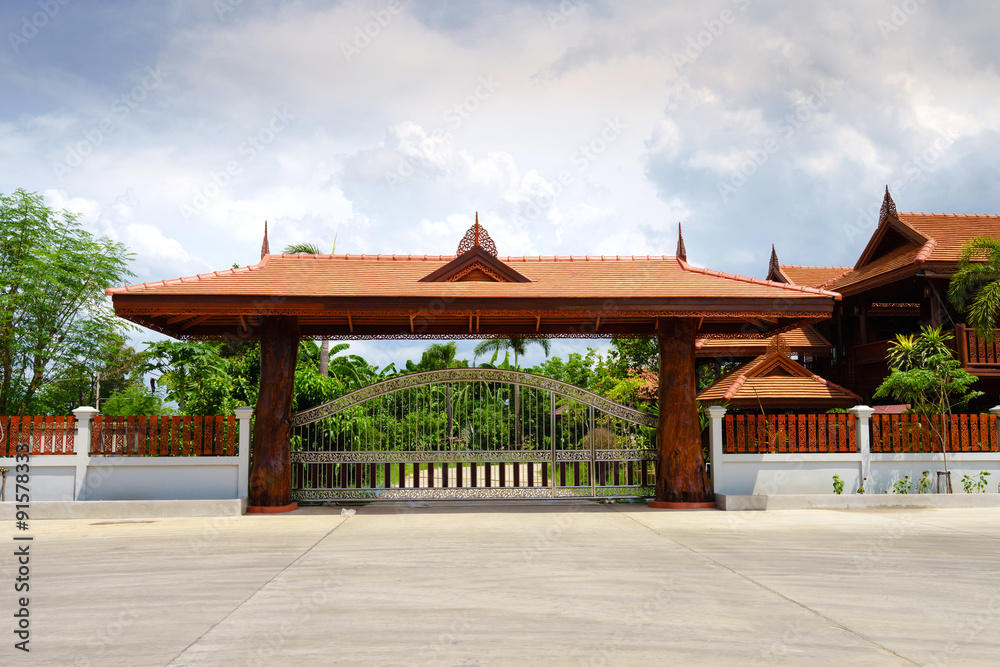Fototapeta premium Wood door house of thai style house in Thailand