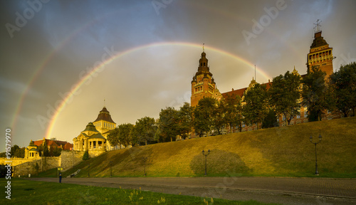Podwójna tęcza nad wałami Chrobrego w Szczecinie © Mike Mareen
