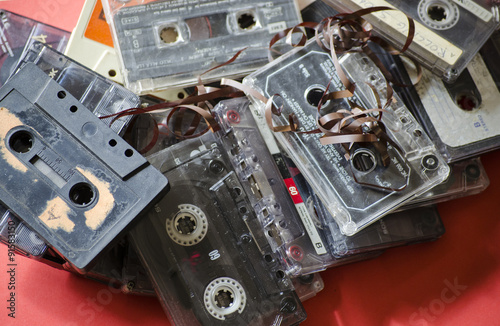 audiocassette on a colored background