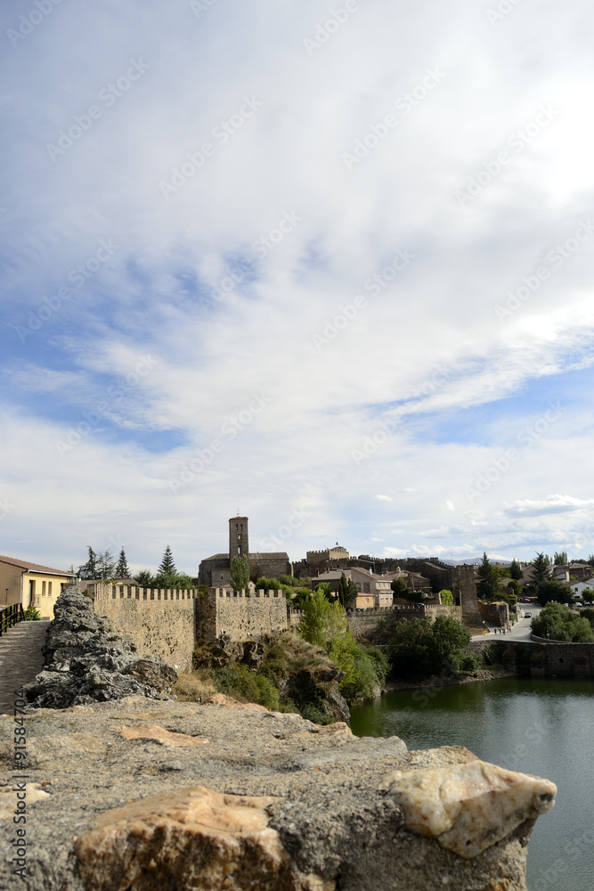 Fortified village and river, vertical, Buitrago del Lozoya