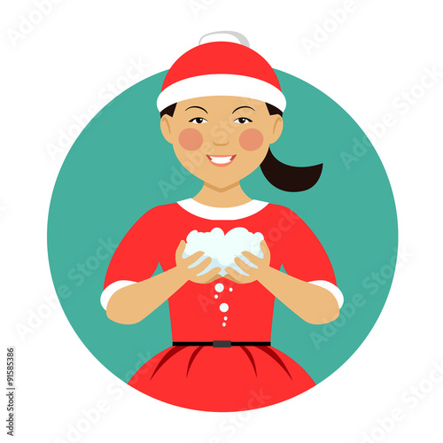 Asian girl holding snowballs