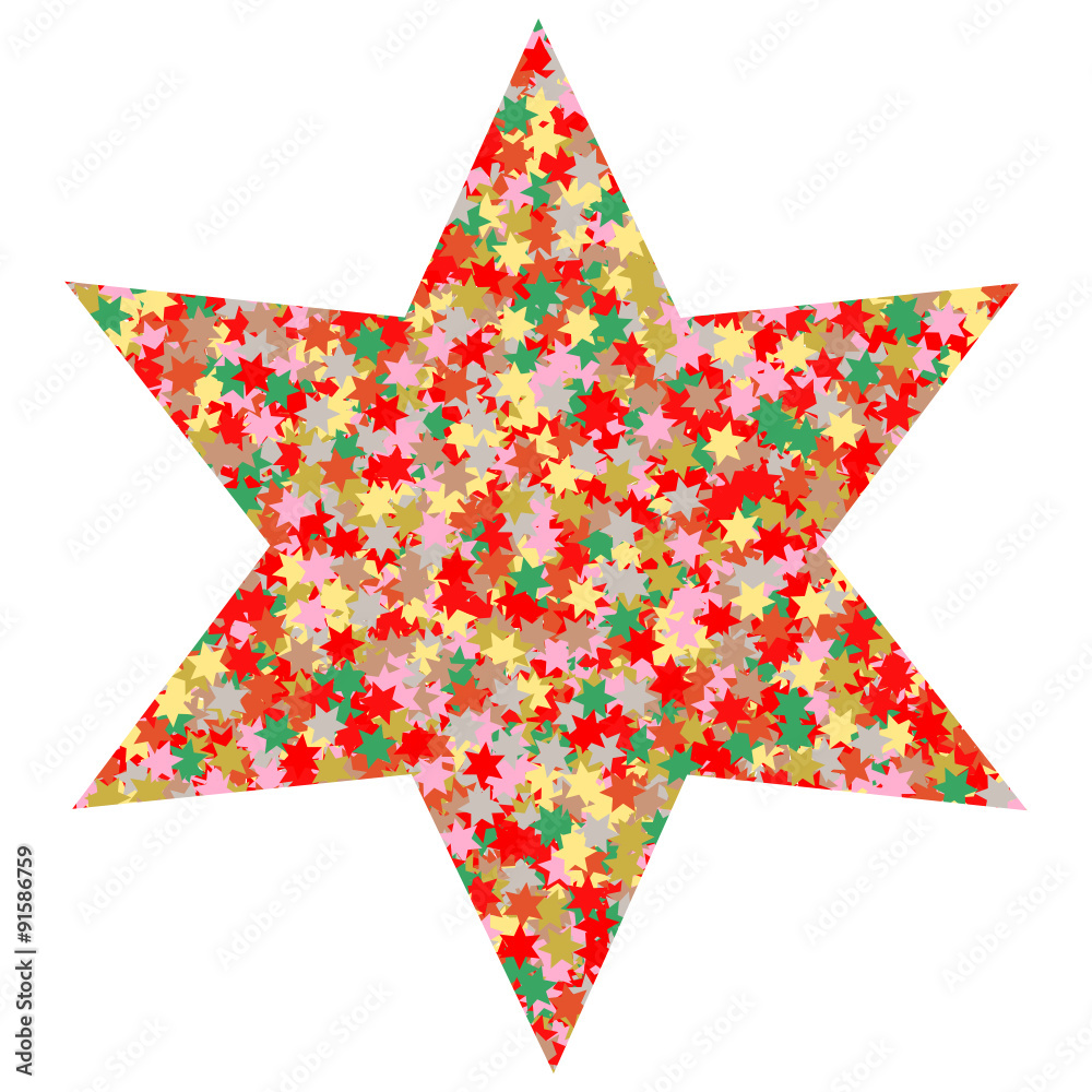 Ein großer Stern aus vielen kleinen bunten Sternen auf weißem Hintergrund im quadratischen Format Ein großer Stern aus vielen kleinen bunten Sternen auf weißem Hintergrund im quadratischen Format