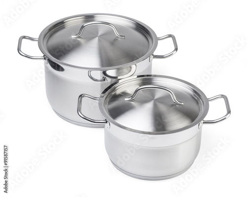 Two stainless steel pots.