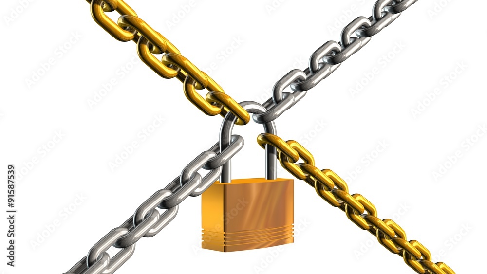 Chains with padlock isolated on white background Chains with padlock isolated on white background