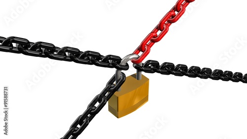  Chains with padlock isolated on white background