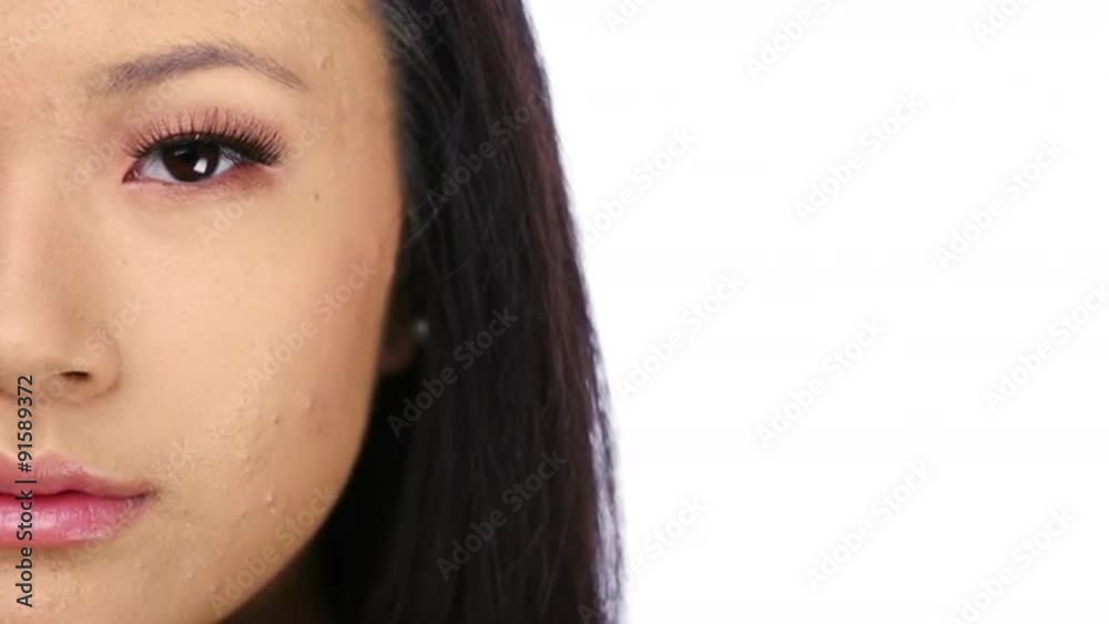 Young Chinese woman portrait close up half face character series isolated on pure white background Young Chinese woman portrait close up half face character series isolated on pure white background
