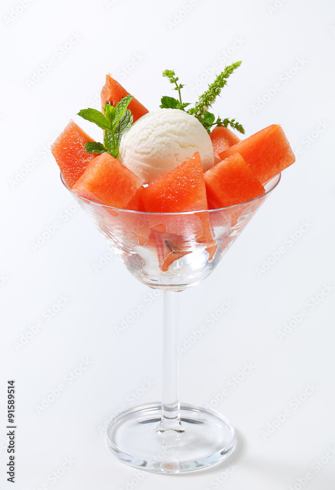 White ice cream with watermelon White ice cream with watermelon