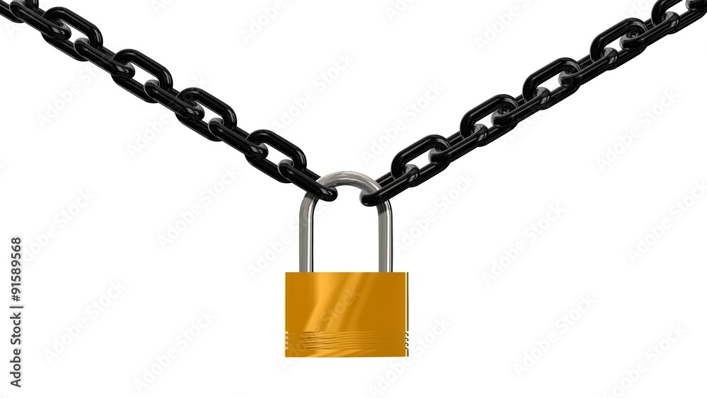 Chains with padlock isolated on white background Chains with padlock isolated on white background