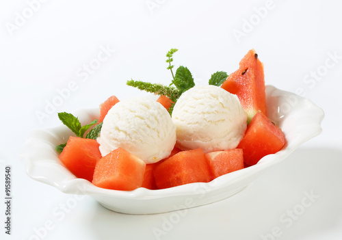 White ice cream with watermelon