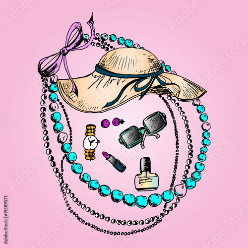 Illustration of cosmetics, all for beauty, accessories