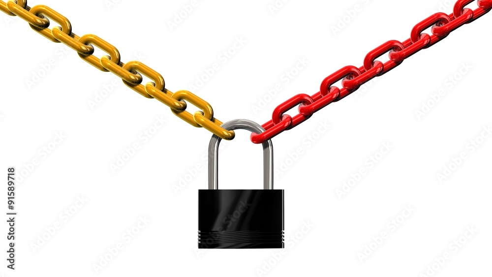 Chains with padlock isolated on white background Chains with padlock isolated on white background