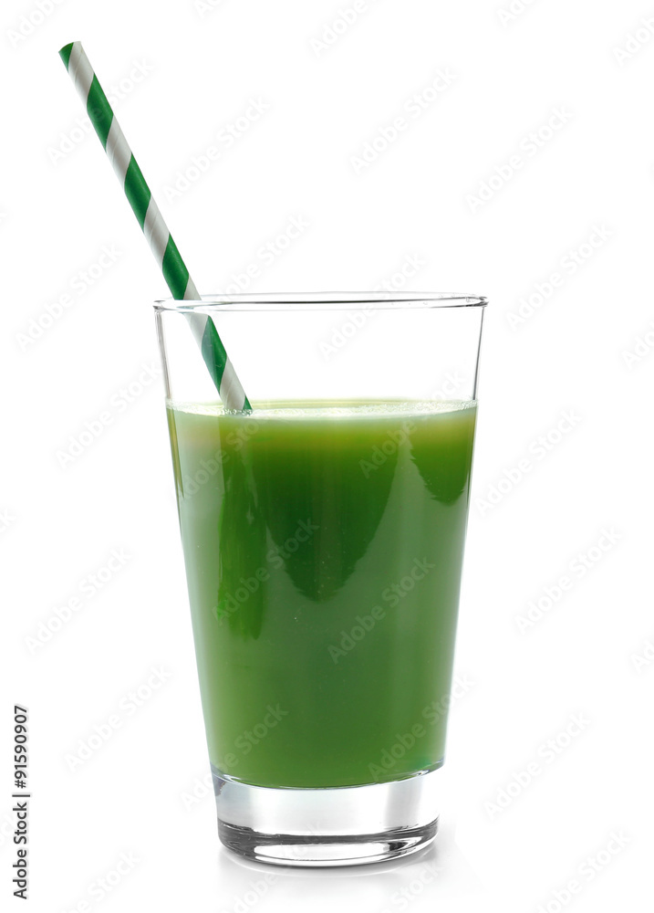 Glass of spinach juice isolated on white Glass of spinach juice isolated on white