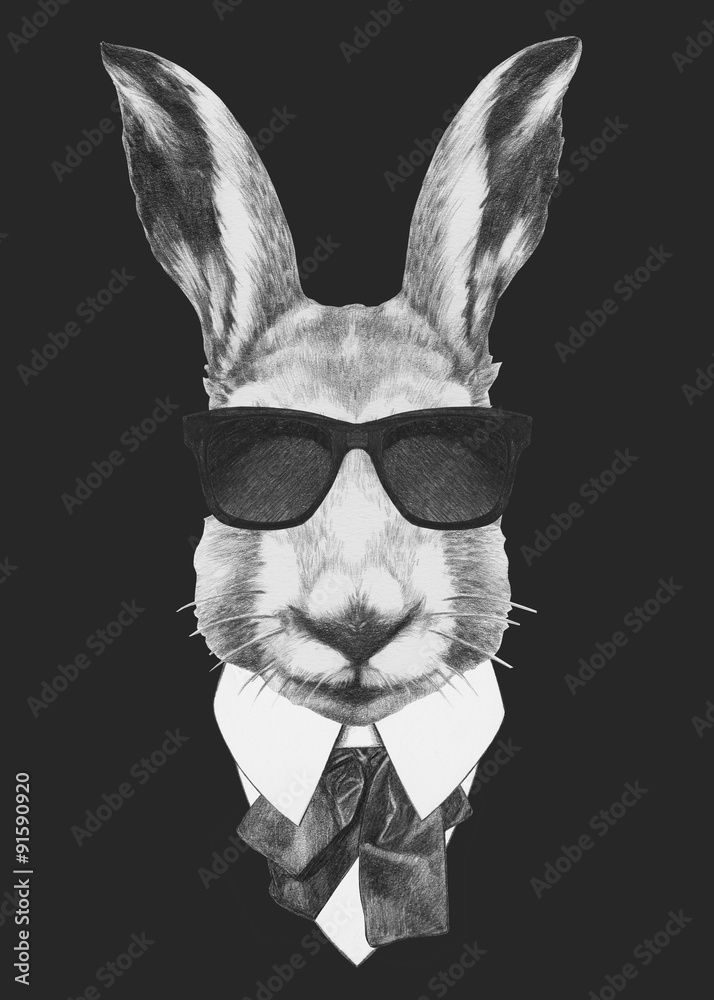 Obraz premium Portrait of Hare in suit. Hand drawn illustration.